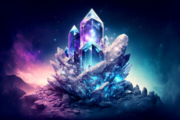 Gemstones, crystals, digital illustration, abstract painting, AI generated