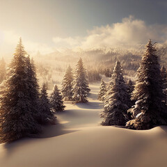 Dreamy winter landscape with a blue sky