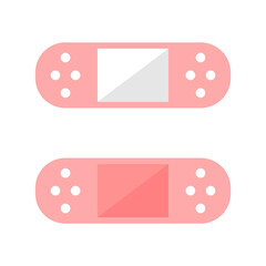 Front and back pink adhesive plaster bandage elastic medical tape drawing doodle icon flat vector design.