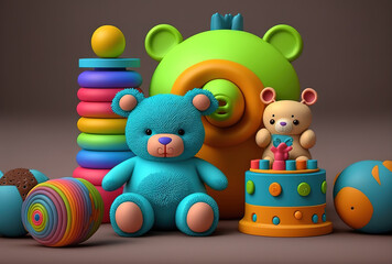Set of vibrant baby toys. Generative AI