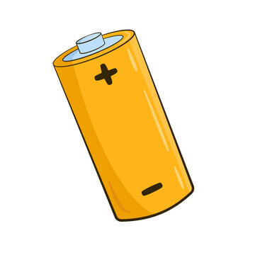 Yellow battery. Cartoon. Vector illustration. 