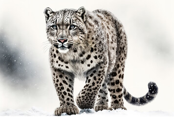 Obraz premium Isolated snow leopard against a white backdrop. Generative AI
