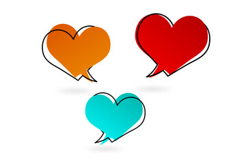 three gradient color heart shape with frame speech babble  for communication, valentine, dating, lover concept