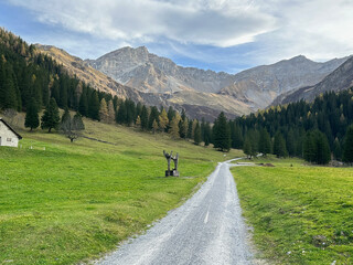 Fototapeta na wymiar Long View of Kirchlespitz Alp in Liechtenstein on Valuna-Sass Trail