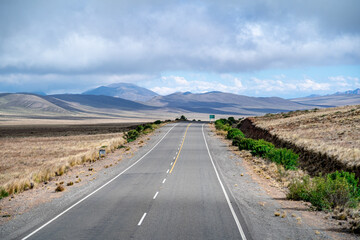asphalt road in the Andes mountains in the nature of South America