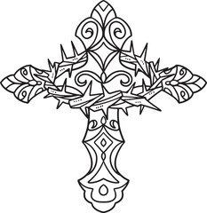 Christian Cross with Crown of Thorns Isolated 