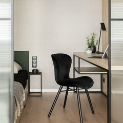 Black chair in home office room, close-up - 553975614