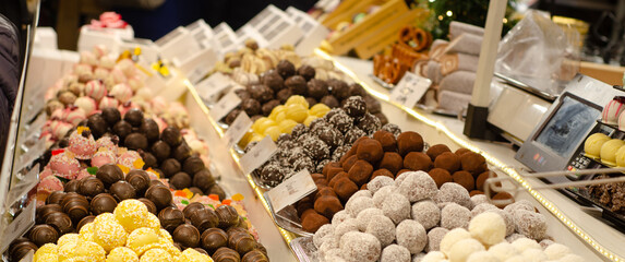 Assortment of sweets and chocolates from the european christmas market