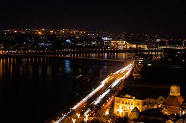 Fototapeta na wymiar Long exposure panoramic photography of the city of Budapest