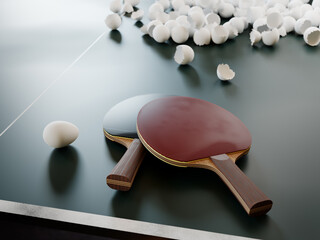What if we replaced table tennis balls with eggs? Humorous concept of using the wrong things. 3D illustration.