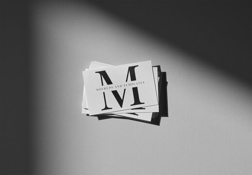 Business Card Mockup Stack on a Gray Background With Shadows