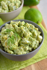 Vegetarian salad with egg and avocado in a bowl