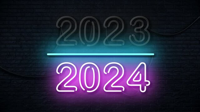 2023 Happy New Year 2024 Neon Sign New Years Concept Background Looped Animation