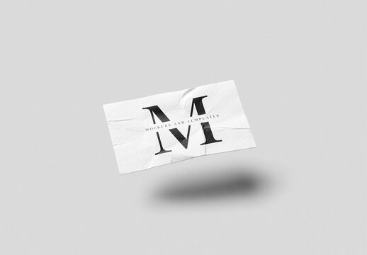 Wrinkled Business Card Mockup Floating on a Custom Background