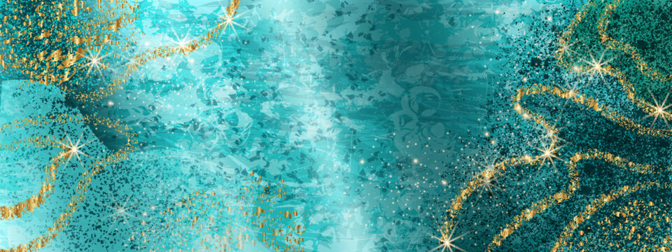 Blue marble background, abstract golden green nature agate stone banner, indigo navy glitter sparks. Turquoise elegant wallpaper, modern sapphire premium texture. Blue marble aqua wedding card design