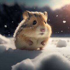 Hamster im Schnee Nahaufnahme Poster, AI generativ