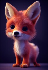 Obraz premium Baby fox cartoon, standing in a winter landscape ,made with Generative AI