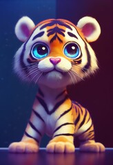 Fototapeta na wymiar Portrait of a little tiger cub, cute animal ,made with Generative AI