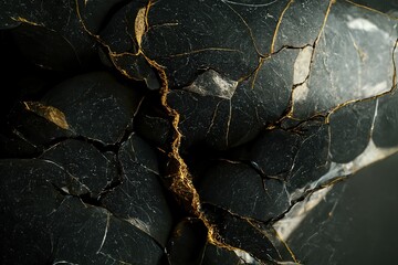 Abstract black agate background with golden veins, marble texture, luxurious marbled surface, ,made with Generative AI