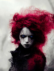 Fototapeta premium Scary girl with halloween make-up and costume ,not a real person, made with Generative AI