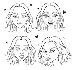 The girl's emotions are depicted calmness, fun, fear, anger. Vector graphics