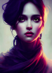 Obraz premium Beautiful futuristic girl with green eyes ,not a real person, made with Generative AI