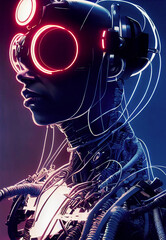 Artificial intelligence driven robot head, cybernetic evolution of technology ,made with Generative AI