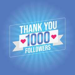 Thank you design Greeting card template for social networks followers, subscribers, like. 1000 followers
