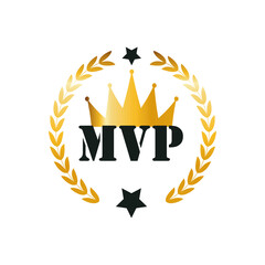 MVP gold medal award on white background. Vector stock illustration.