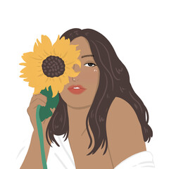 portrait of young beautiful woman with flowers, women's day