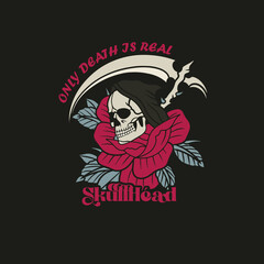 Grim reaper mascot logo with rose flower