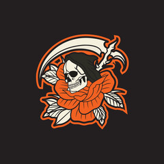 Grim reaper mascot logo with rose flower