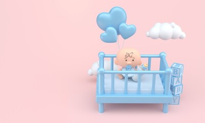 Baby in a Cradle. 3D Illustration