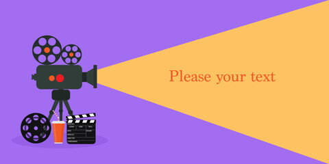 Vector illustration on the theme of cinema and entertainment. Copy space