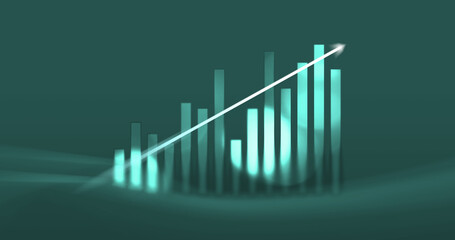 graph showing growth with arrow, blue, cyan lights, illustration, success, finance, business, economy