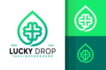 Lucky Drop Clover Logo Design Vector Illustration Template