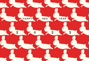 イラスト素材: 年賀状2023 卯年 かわいいうさぎ　群れ