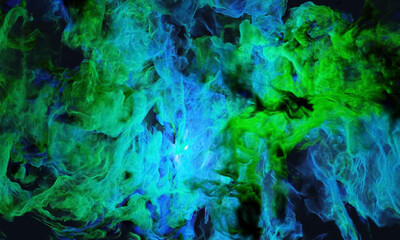Obraz na płótnie Canvas 3d colored smoke puffs. three dimensions blue and green background illustration