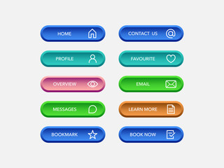 Obraz premium Set of buttons vector modern material style . gradient colors of elements and icons on background vector illustration