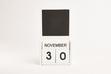 Calendar with the date November 30 and a place for designers. Illustration for an event of a certain date.