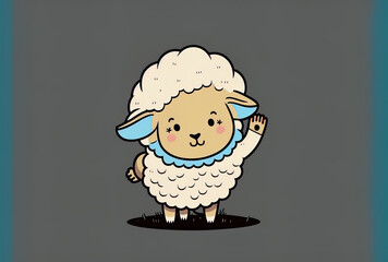 Cute cartoon symbol of a newborn sheep waving its hand. animal nature symbol design, in a flat cartoon style, solitary. Generative AI
