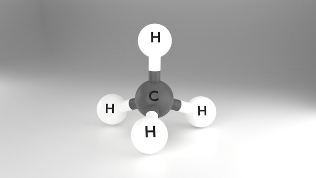 Mol&eacute;cula de metano o amon&iacute;aco, (CH4). Concepto de ciencia. Ilustraci&oacute;n procesada en 3D.
