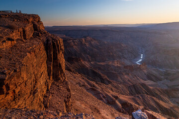 Fototapeta na wymiar Wide angle landscape shot of the fish river canyon in Southern Namibia, around sunset.