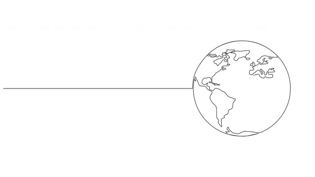 animated continuous single line drawing of planet earth, line art animation