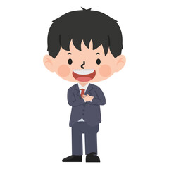 Kid businessman Making Promise folds arms on chest