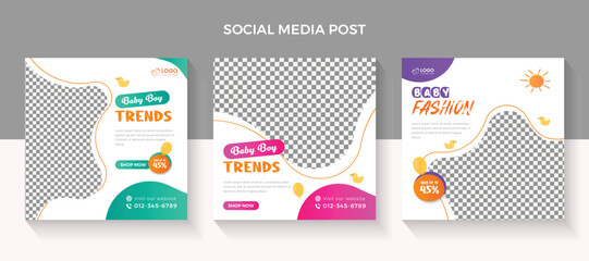 kids fashion sale social media post and New Baby fashion sale fashion template, kids post,social post, social template, sale banner,  baby post, promotion banner, baby fashion, social media banner, 