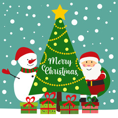 Christmas greeting card with Santa and deer - vector illustration, eps