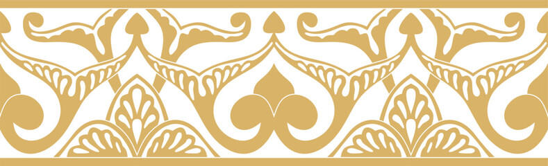 Vector golden seamless oriental national ornament. Endless ethnic floral border, arab peoples frame. Persian painting.