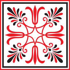 Vector red and black colored square ornament of ancient Greece. Classic tile pattern of the Roman Empire..