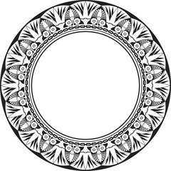 Vector monochrome round Egyptian border. Circle ornament of ancient Africa. Pattern of lotus flowers and sun..